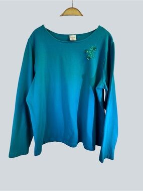 Westbound II Women's Teal Long Sleeve Embellished Top Scoop Neck Size 2X